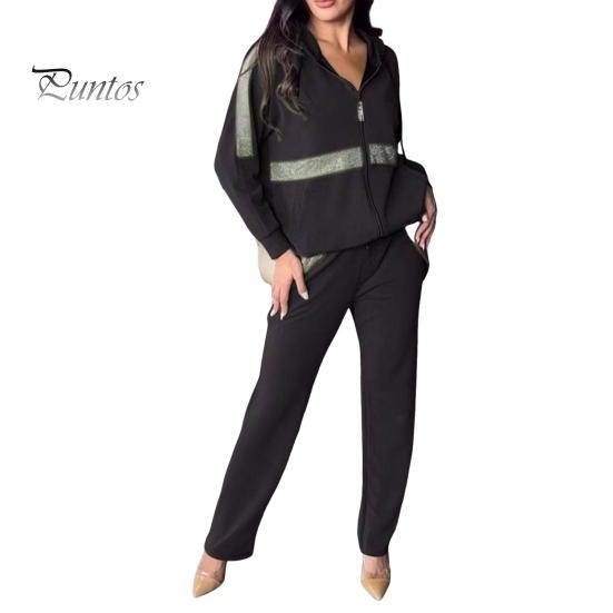 2 шт./комплект женский толстовка брюки костюм с пайетками капюшон с длинными рукавами застежка-молния спортивная толстовка с капюшоном эластичный пояс брюки фитнес одежда осень весна езда на работу