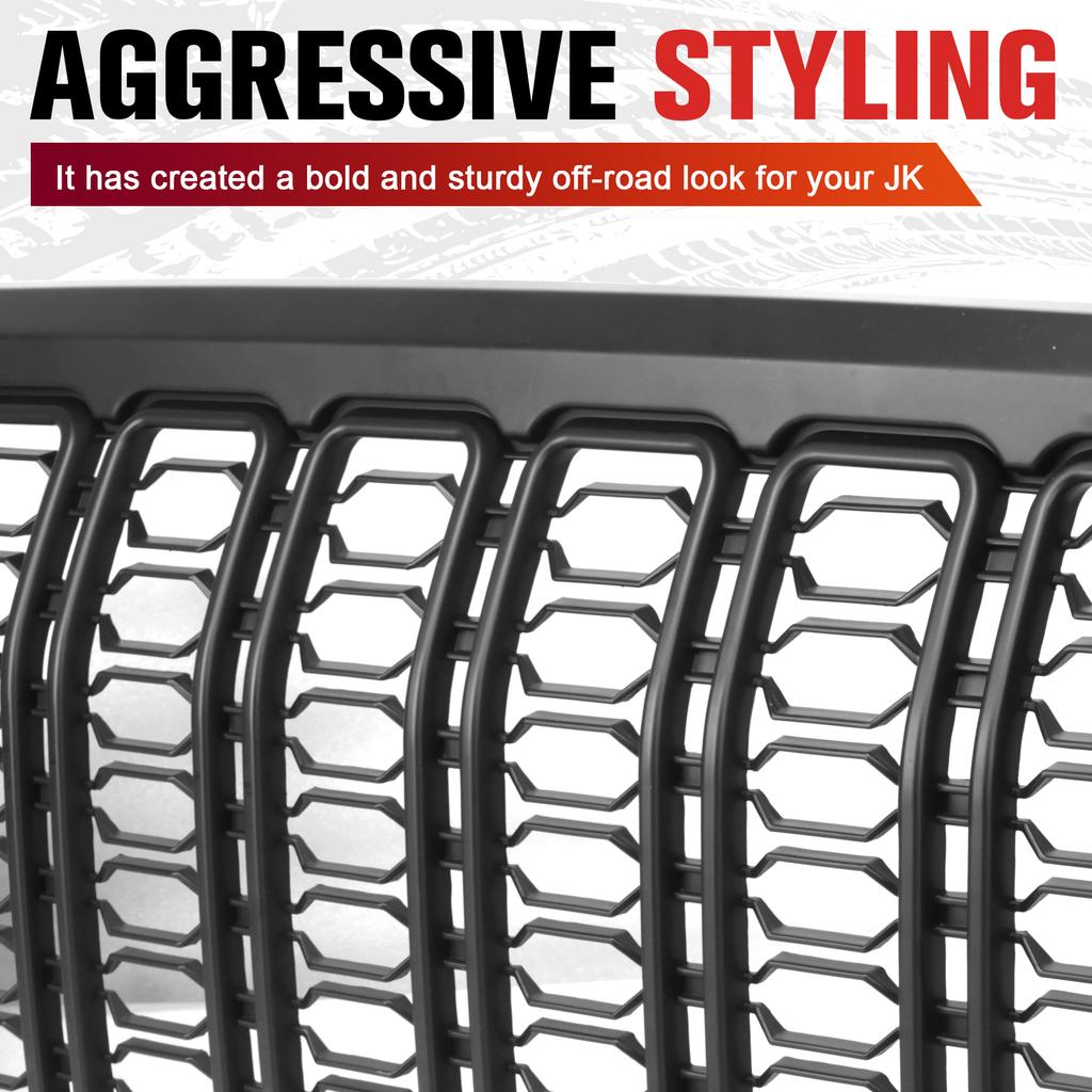 Car Front Bumper Grille Wear Resist ABS Bumper Mesh Grill Replacement Grille for JK Modified To 24 JL for JEEP Wrangler 07-17