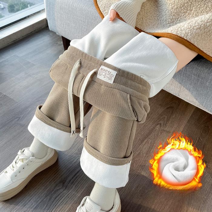 Штаны широкие из флиса ягненка для женщин на осень и зиму, с утолщенным флисом и теплыми хлопковыми штанами