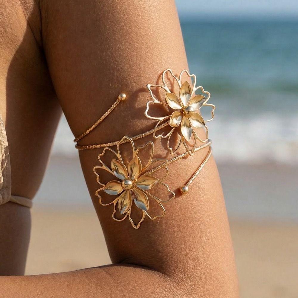 Adjustable Flower Bracelet Hollow Out Arm Ring Exquisite Armband  Beach