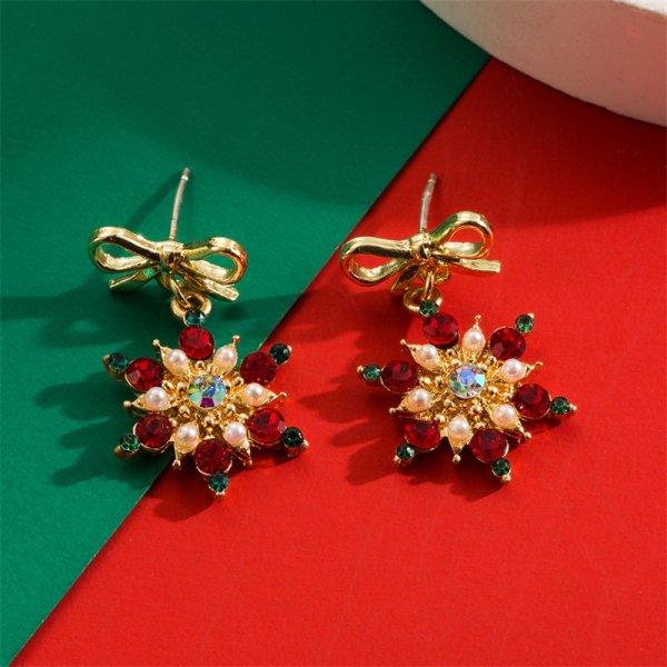 Christmas Snowflake Zircon Crystal Pearl Earrings Stud For Women Dangle Hook Fashion Xmas Party Jewelry Gift