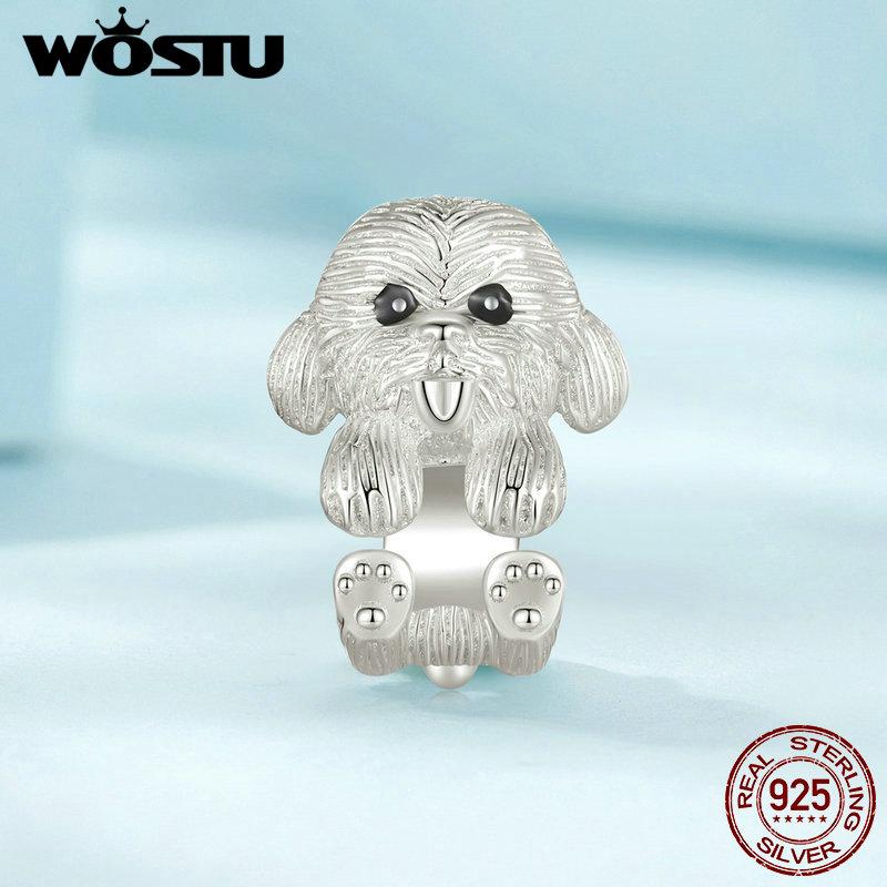 WOSTU 925 Sterling Silver Teddy Charm Beads for Bracelet DIY Jewelry