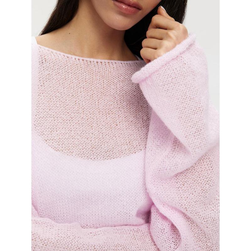 Женские прозрачные свитера с длинным рукавом, весна-осень, повседневный вязаный свитер, тонкий круглый вырез, пуловер, топы, элегантный простой трикотаж 1297