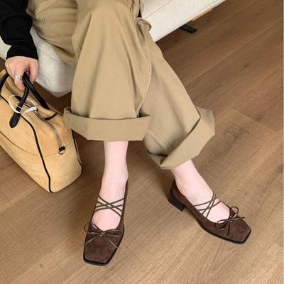 2025 ранняя осень ретро толстый каблук не устают высокий каблук балетки ретро бант туфли Мэри Джейн