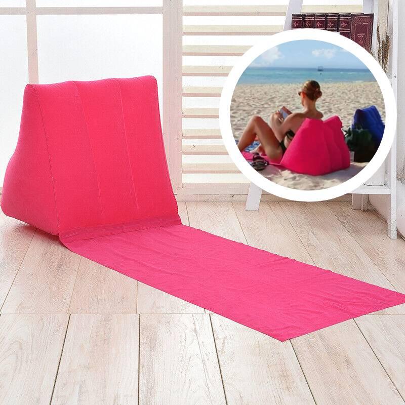 Большая надувная треугольная подушка из ПВХ-бархата для пляжа/кемпинга серая/синяя/розовая