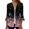 Women's Fashion Loose Casual Printed Three-quarter Sleeve Button Shirt Cardigan Top
