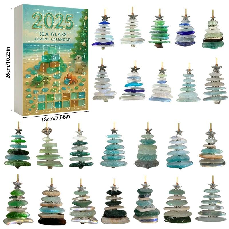 Sea Glass Advent Calendar Simulated Sea Glass Tree Tree Shape Christmas Countdown Ornament Calendar Versatile Home Decor