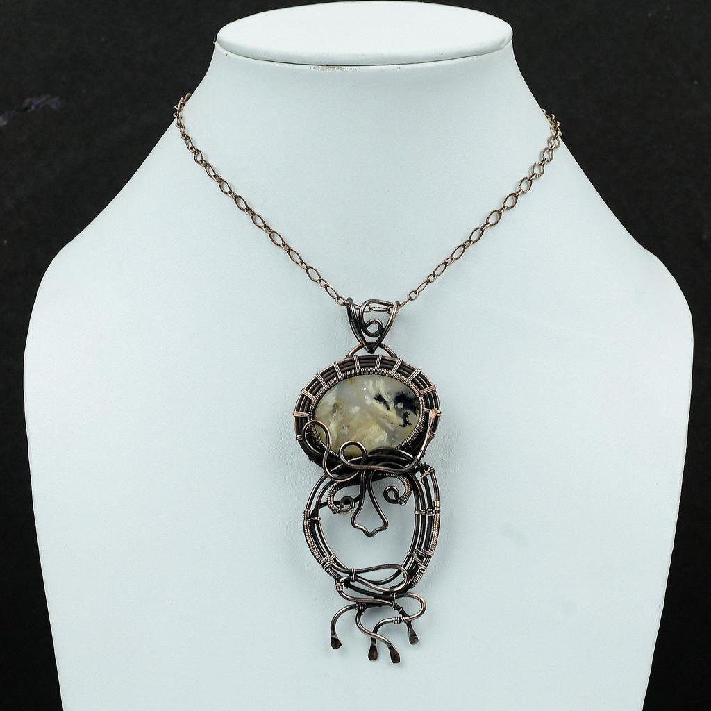 Подвеска из агата с перьями, подвеска из медной проволоки, ювелирное изделие из агата с перьями, оригинальный кулон из драгоценных камней, подарок для нее, ювелирное изделие из медной проволоки