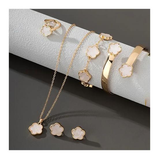 5 шт./компл. женский комплект ювелирных изделий Lucky Flower Decor сверкающие стразы ожерелье браслет серьги кольцо комплект модные ювелирные изделия