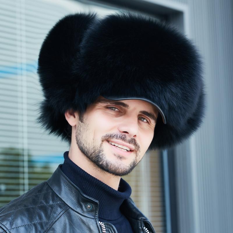 Шапки из натурального лисьего меха Мужская зимняя шапка-ушанка Среднего и пожилого возраста Уличная Утепленная шапка из енота Теплая шапка-авиатор из овчины