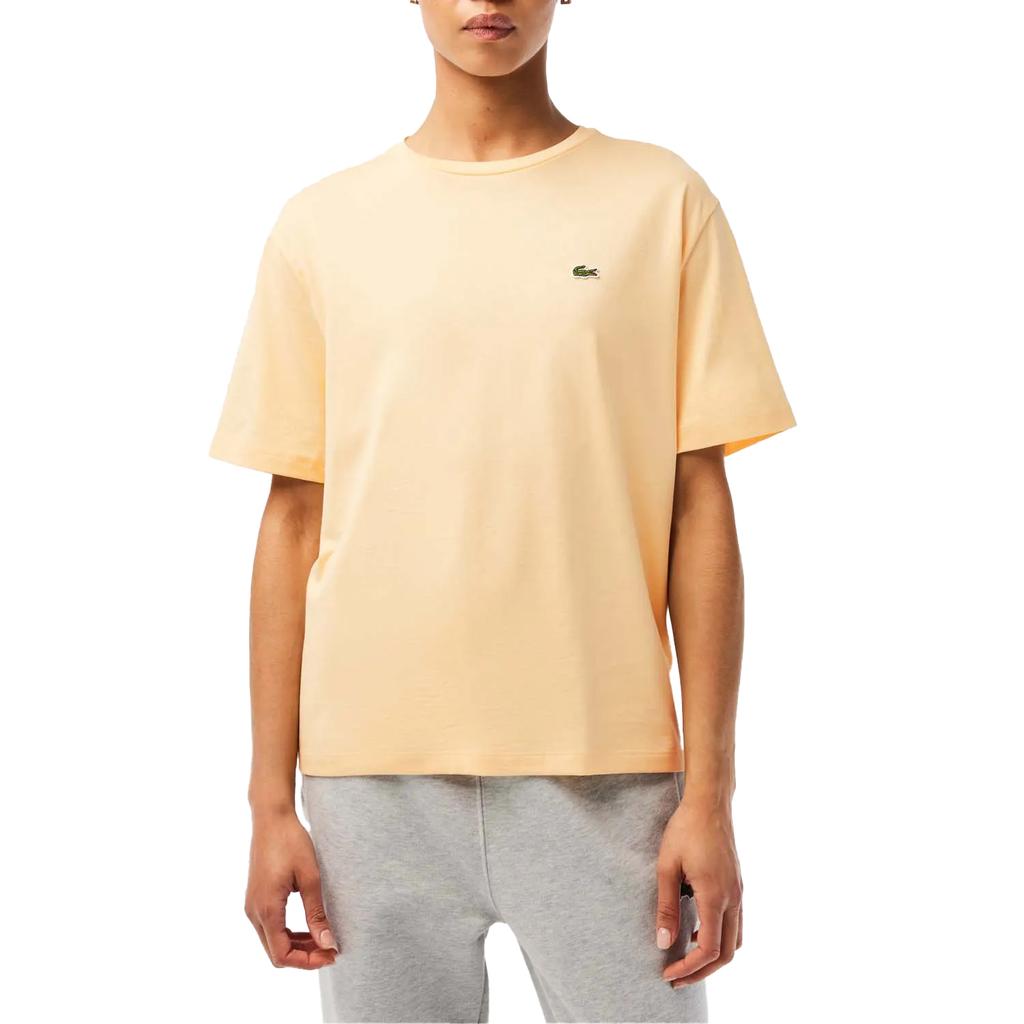 Lacoste Женская/Дамская Премиальная Хлопковая Футболка с Круглым Вырезом в Стиле Бойфренд