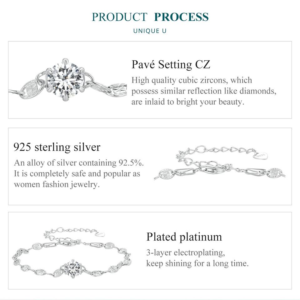 BAMOER из стерлингового серебра 925 пробы, круглый браслет с цирконом, застежка-лобстер, регулируемая цепочка для женщин, подарок на день рождения, годовщину