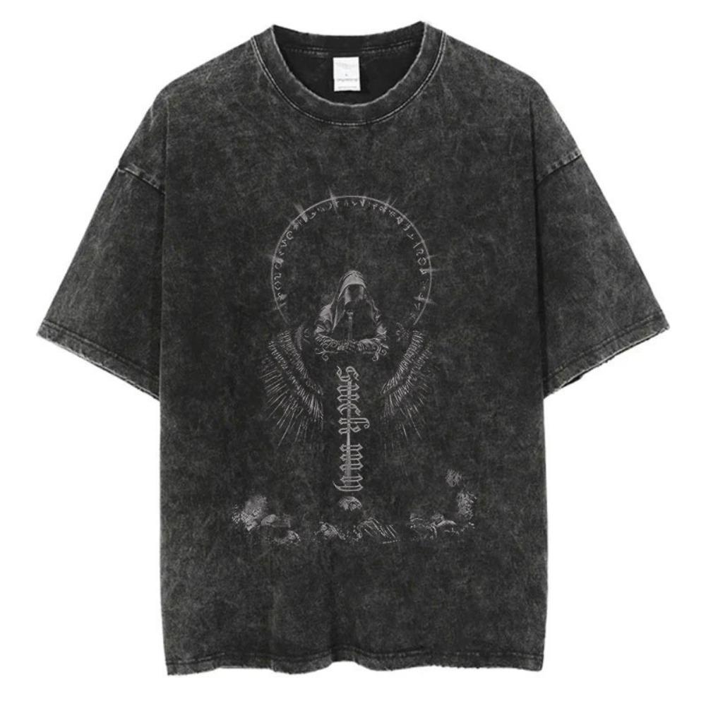 Cotton Y2K Washed Tshirts Hip Hop Retro Punk Gothic Print T-Shirts Harajuku Casual Vintage Men Women Short Sleeve Top Tee Daily Oversized Top