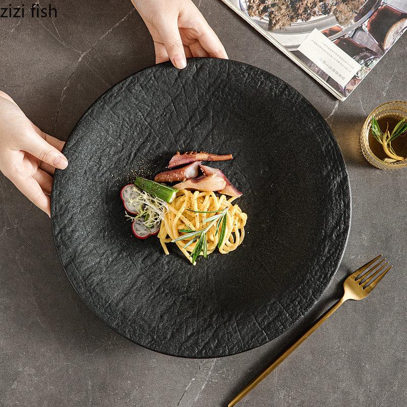 Керамические обеденные тарелки, фирменные тарелки для пасты, стейков, ресторанная креативная однотонная посуда, сервировочные блюда, закуски, десерты, сковорода, горшок