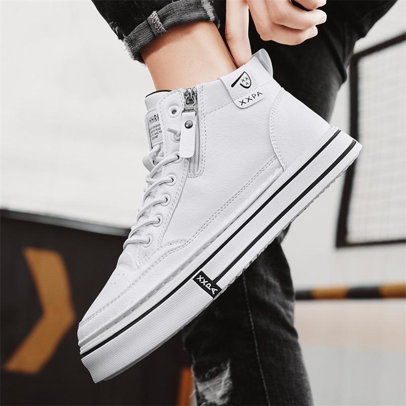 High Quality Men's Casual Shoes Fashion Leather Board Shoes Comfortable Platform Short Ankle Boots Slip On Man Walking Sneakers