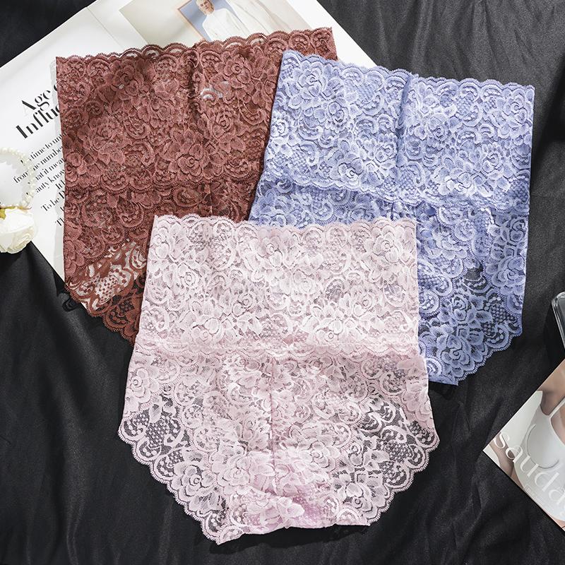 3PCS Ladies Sexy Mesh Panties High-waist Seamless Lace Underwear Briefs Women Knickers Transparent Lingerie