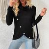 Autumn Women's Knit Top Button Long Sleeve Irregular Stacked Neck Bottom Knit Sweater