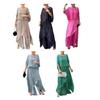 Women's Casual Two Piece Chiffon Set Plus Size Mother of Bride Dressy Suit Crew Neck Top Wide Leg Pant Flowy Wedding Guest Outfit