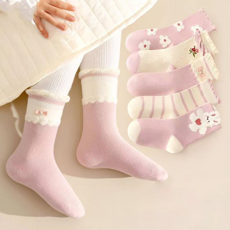 5 пар Модные полосатые носки с цифрами Детские спортивные носки для мальчиков Розовый кролик Детские носки средней длины с оборками Детские хлопковые носки