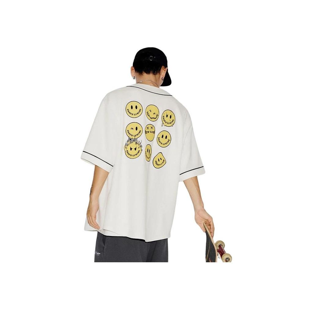 Li Ning X Og_Slick Collaboration Letter Smiley Print Casual Short Sleeve Shirt Unisex Shirts Off-White AFDT611-1