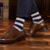 Soft Absorbent Work Socks 1 Pair Men's Stripe Crew Socks, Mid-Calf Dress for Business, Moisture Wicking Athletic Casual Breathable Cotton with