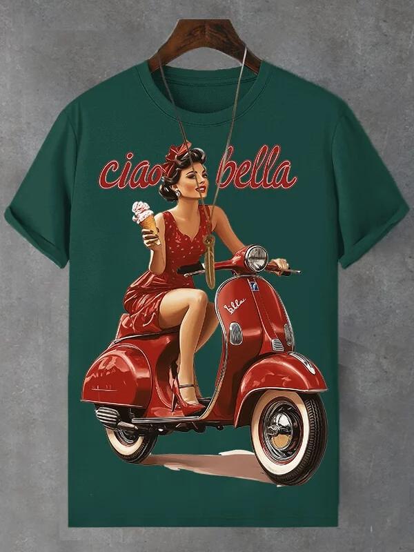 Летний Новый Модный Тренд Футболка Ciao Bella С Принтом Букв Простые Повседневные Футболки с Коротким Рукавом Streetwear Унисекс Футболки Y2k Топы