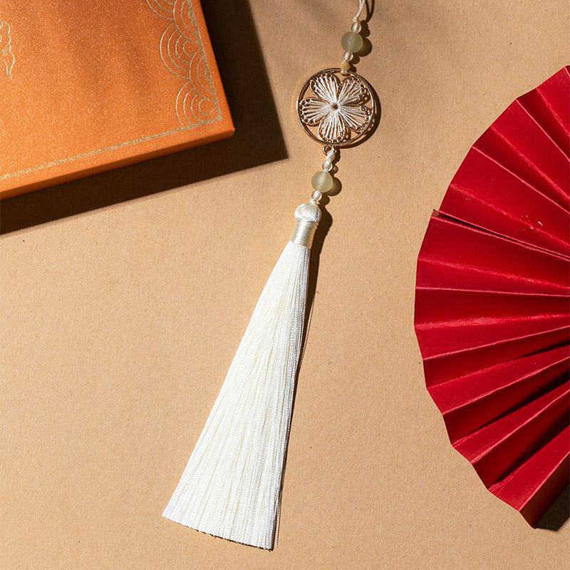 1PC Craft Thousand Leaf Tassel Pendant Polyester Peach Blossom Tassel Beads Charms