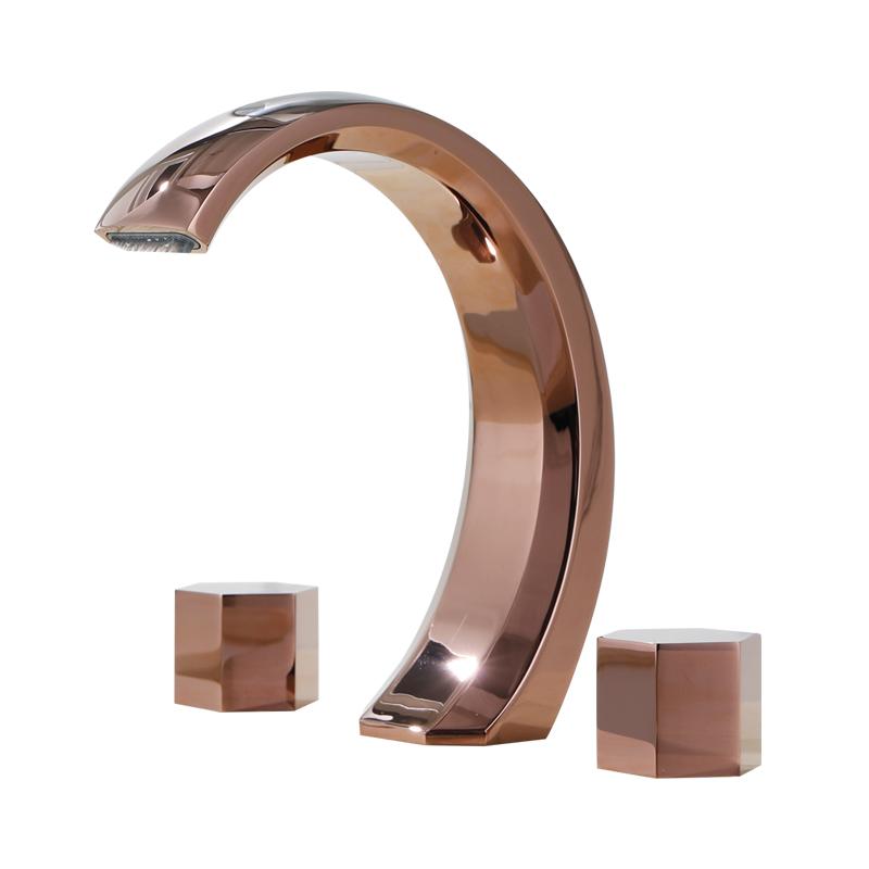 Light Luxury Bathroom Basin Faucet Gun Gray Copper Three Holes Two Handles Hot Cold Mixed Water Faucet Household Basin Tap