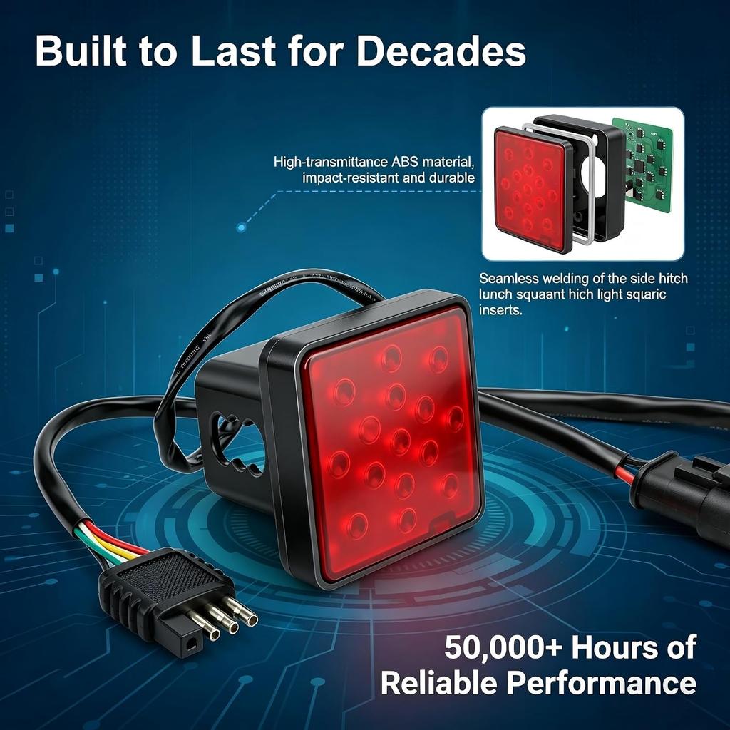 Car LED Trailer Light, 15 LED High-intensity Red Lens Square Brake Lights, Fits 2" Receiver with 4-pin Adapter, Universal Exterior Accessories for
