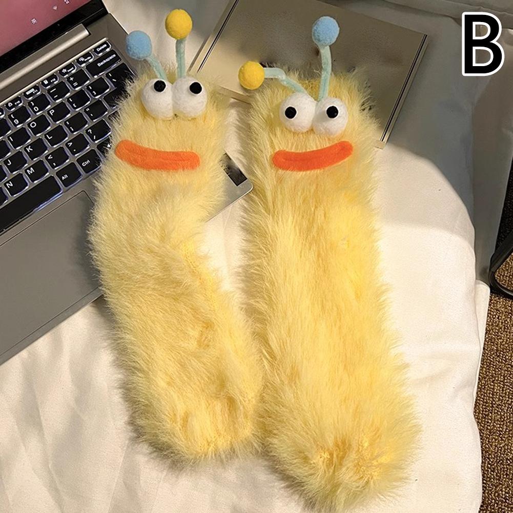 1 Pair Funny Ugly Cute Socks With Big Eyes Autumn Winter Plush Floor Socks Couple Sleep Sock Fuzzy Socks Christmas Gifts