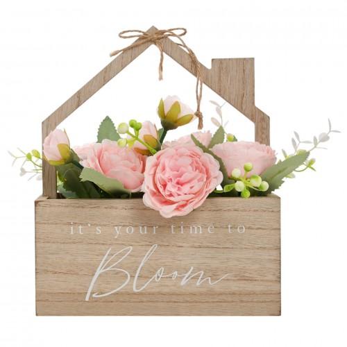 Country Living Its Your Time To Bloom Wooden House Planter With Faux Flowers