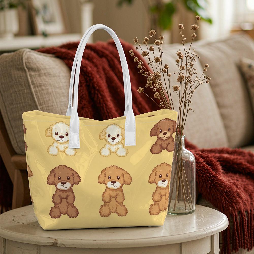 Cute Poodle Print Tote Bag Fashion Portable Casual Shoulder Handbag for Daily Use