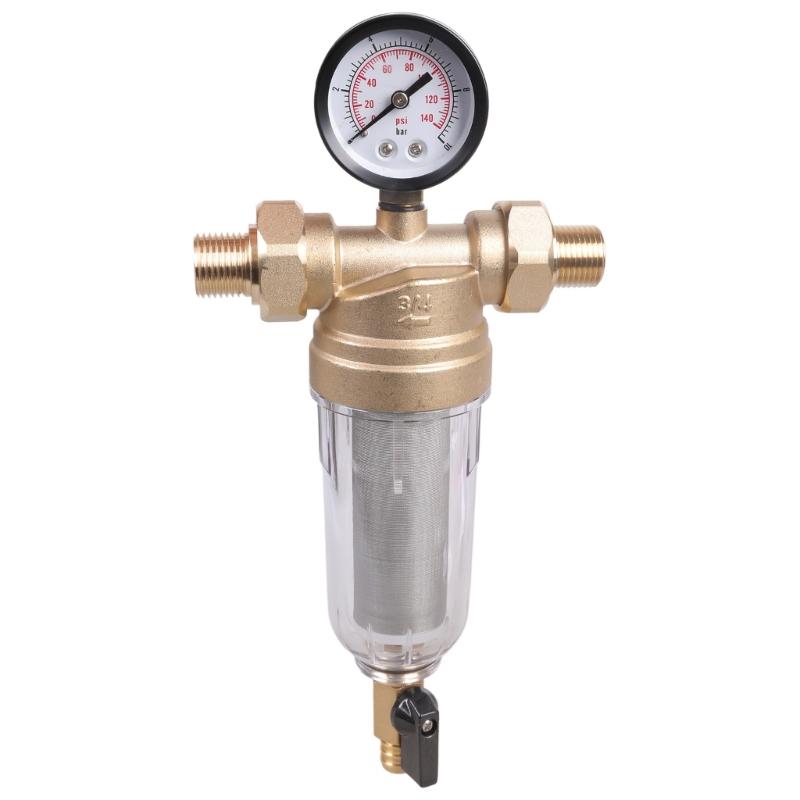 Universal 3/4inch Or 1/2inch Threaded Backwash Sediment Filter with Pressure Gauges for Whole Houses Water Systems