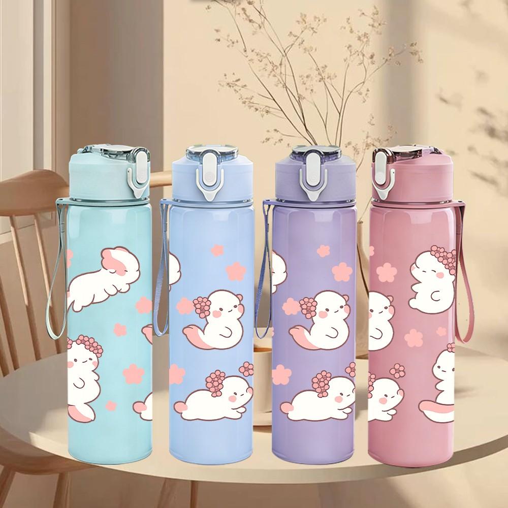 1PC Cute Baby Bunny Pattern 750ml Color Plastic Sports Water Bottle Leakproof Flip Straw Lid Suitable for Sports Office Home Use