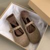 Fashion Fashion Square Toe Fleece Flet Ballet Flats Woman Winter Warm Wool Mary Jane Shoes Ladies Brand Design Elegant Plush Loafers