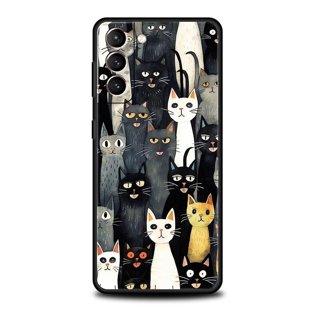 Чехол для телефона с кошачьим принтом для Samsung Galaxy S24 S23 Ultra S22 S21 S20 FE 5G S10 S10E S9 Plus S8, мягкий силиконовый черный чехол-бампер