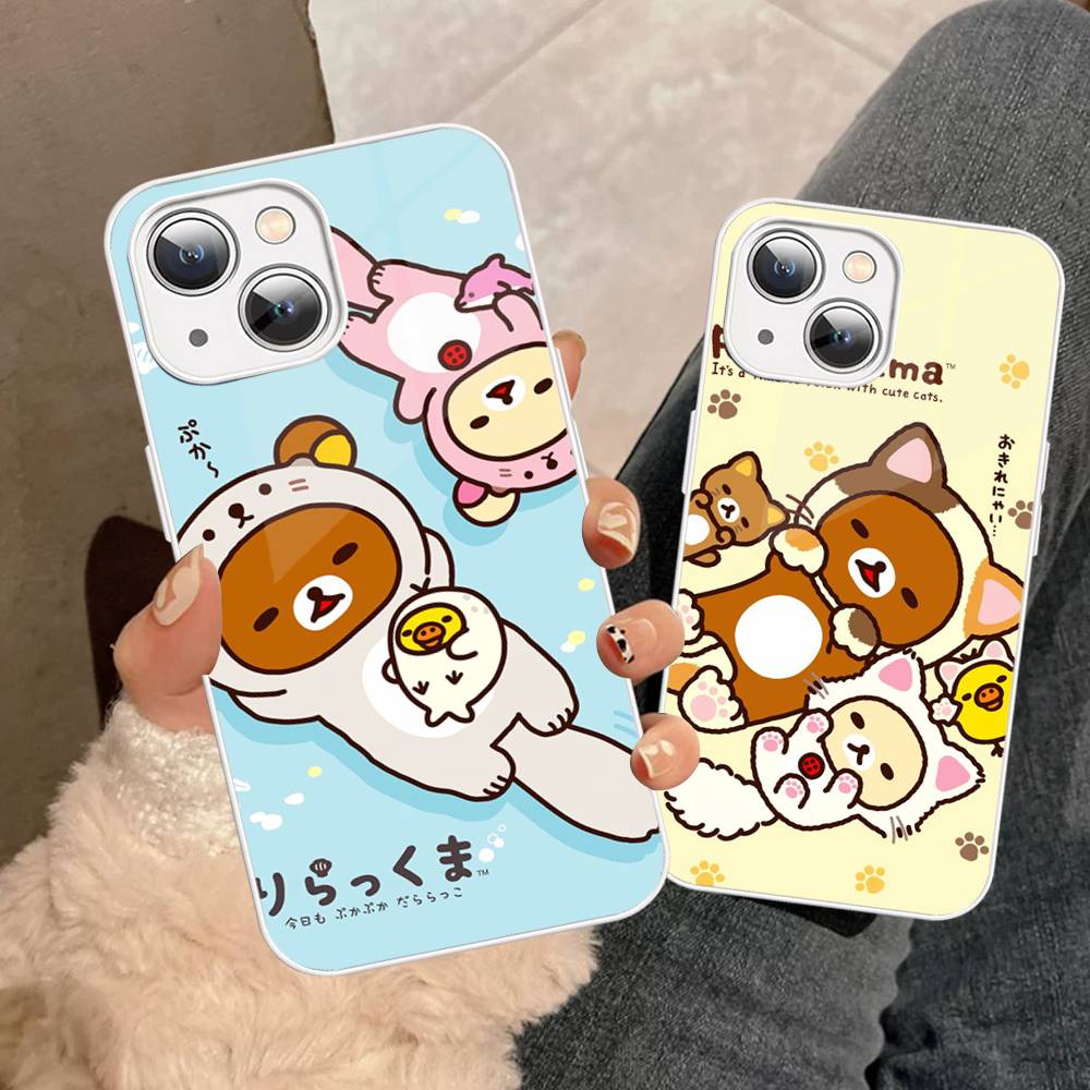 Рилаккума Аниме Милый Мультяшный Закаленное Стекло Для Iphone 14 13 12 11 Pro Mini XS MAX 14Plus X XS XR Чехлы