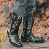 Fashion Western Motorcycle Knight Cowboy Boots Leather Man High Top Walking Footwear Men Shoe Men Stylish Embroidered Mid Calf Boots
