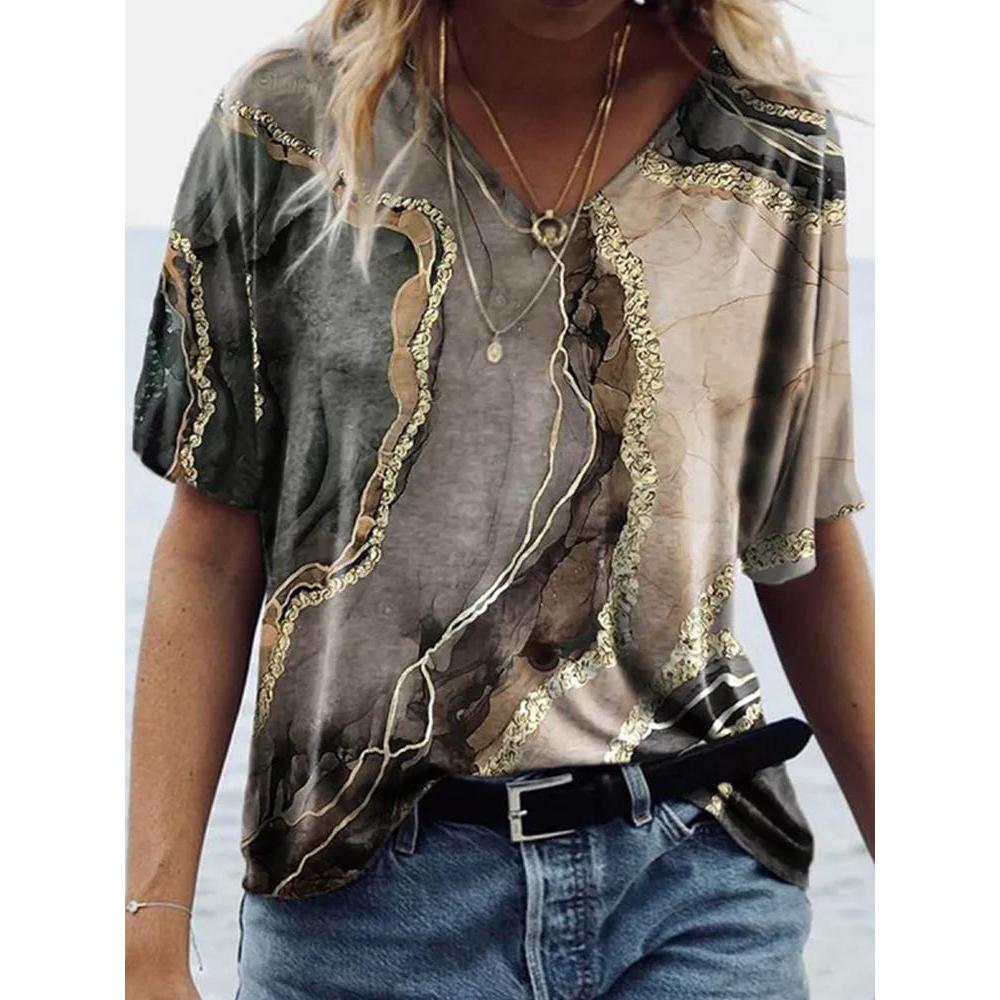 Летние женские футболки с 3D-принтом, градиентная футболка Harajuku, свободные футболки для женской одежды, новые топы с коротким рукавом и V-образным вырезом