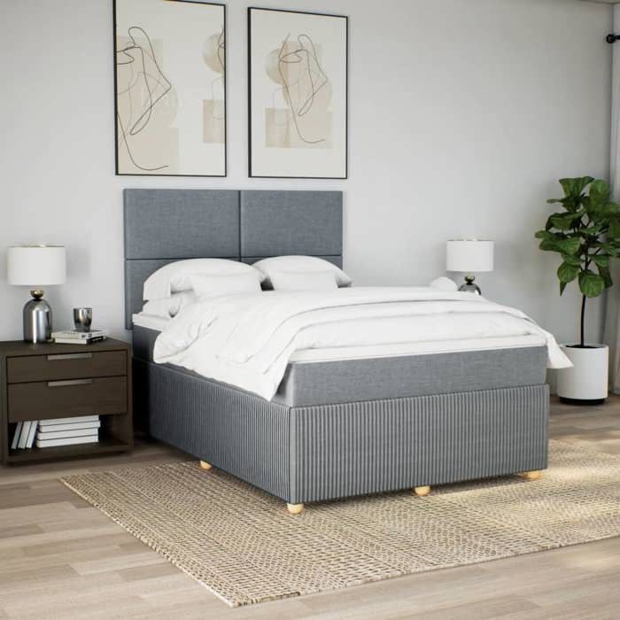 VidaXL Slatted Bed Base with Mattress Light Grey 140x190cm Fabric 3292044