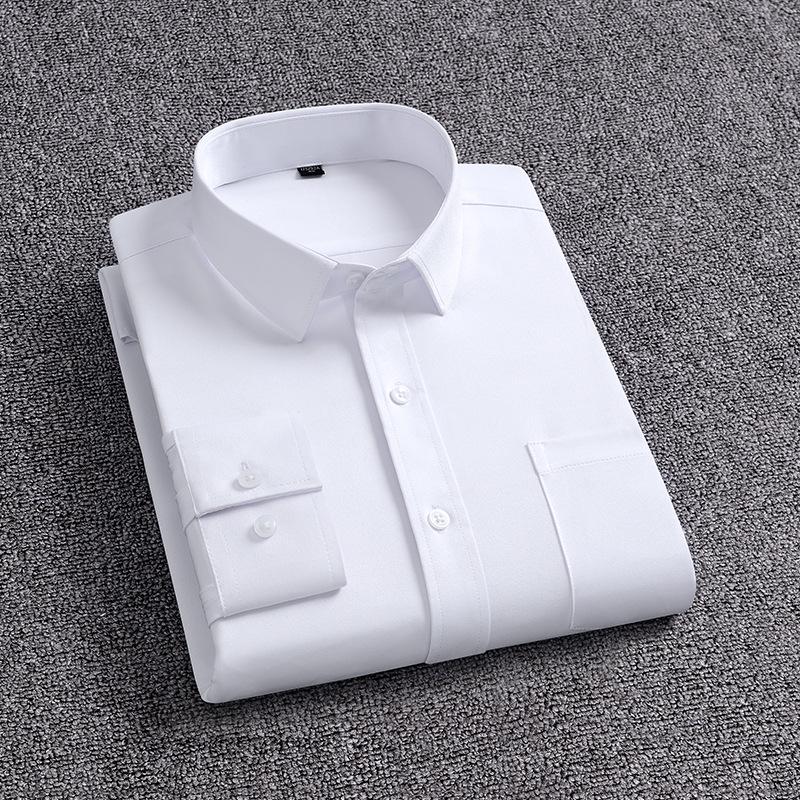 Мужская рубашка с длинным рукавом, не требующая глажки, с карманами — повседневная, деловая, однотонная (Весна осень)