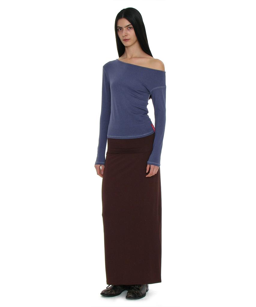 Partimento Woman Pwc Folding Waist Jersey Maxi Skirt_Dark Brown