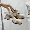 Fashion Shoes for Women 2024 New Mary Jane High Heels Women's Korean Thick Square Head Retro White High Heels Wedding Shoes Bride