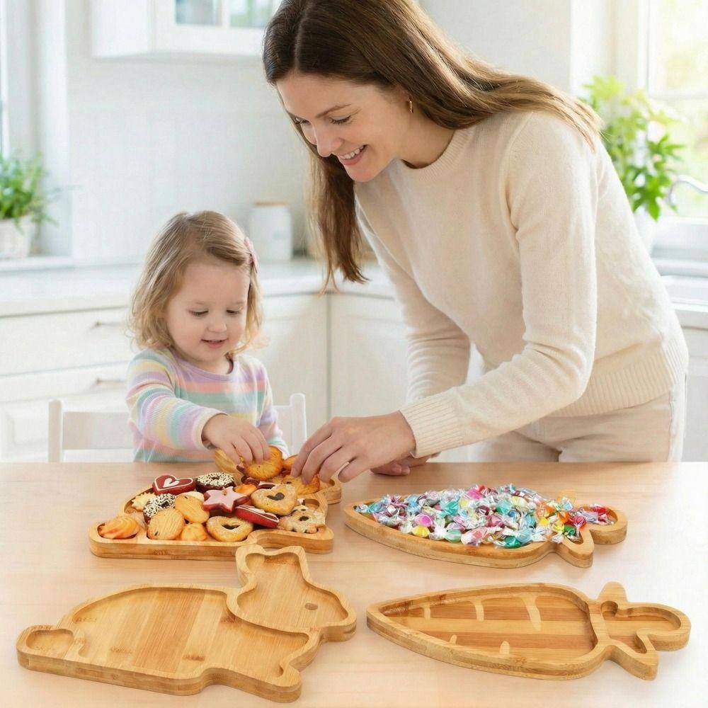 Rabbit Wooden Serving Platter Rustic Style Carrot Shape Easter Rabbit Candy Plates Decorative Plates Dried Fruits Plates