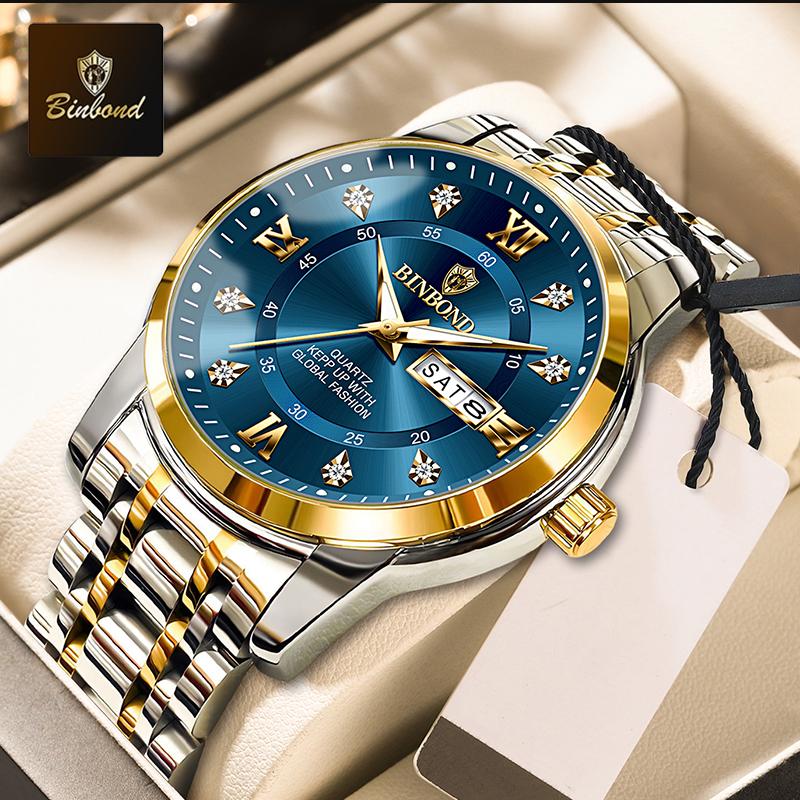 BINBOND New Luxury Fashion Men's Watch Waterproof Luminous Week Date Sport Watch Man Business Quartz Watch Relogio Masculino