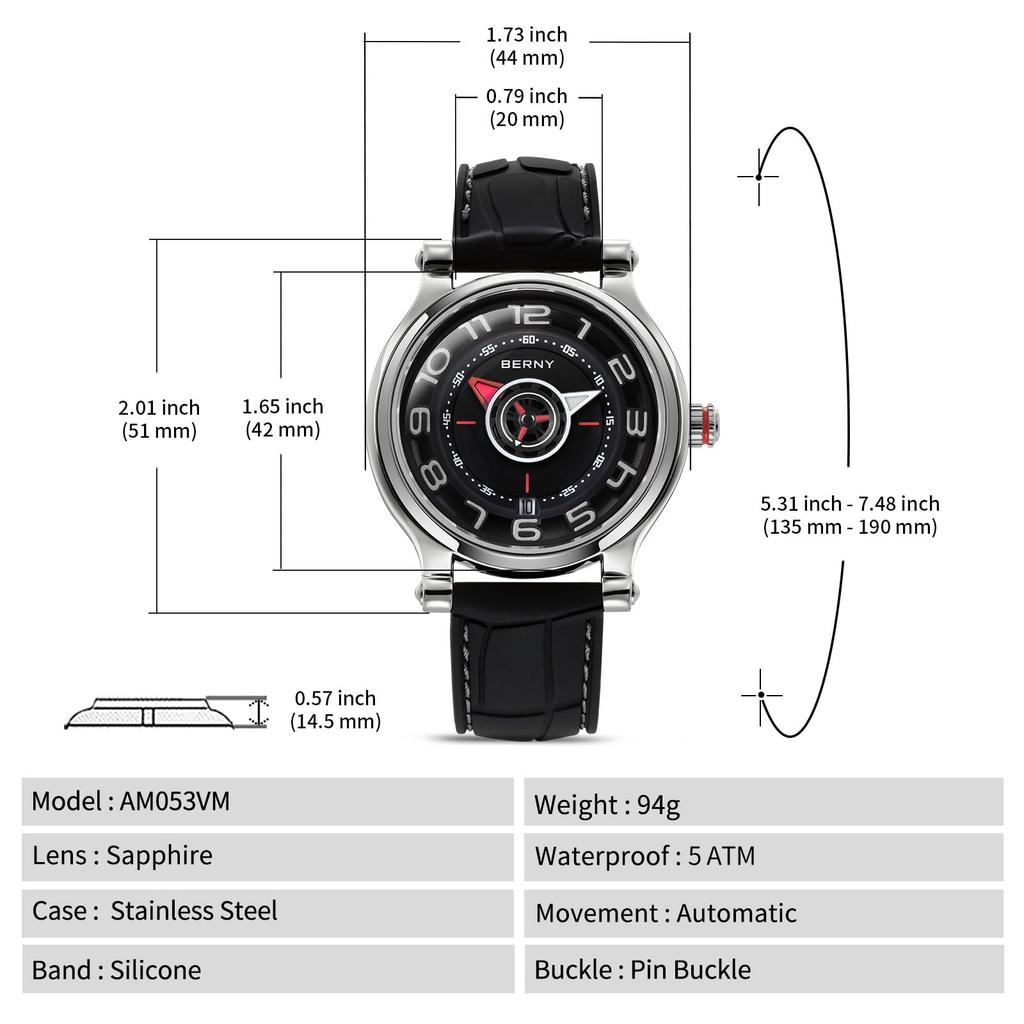 BERNY Watch Mechanical Watch Watch Автоматические и ручные часы Miyota 8215 Многофункциональный календарь Светящиеся стрелки Выставочная задняя крышка 5ATM