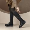 Осень и зима высокие теплые ботфорты до колена, женские средней длины, с отделкой по краю, легкие, нескользящие, большого размера
