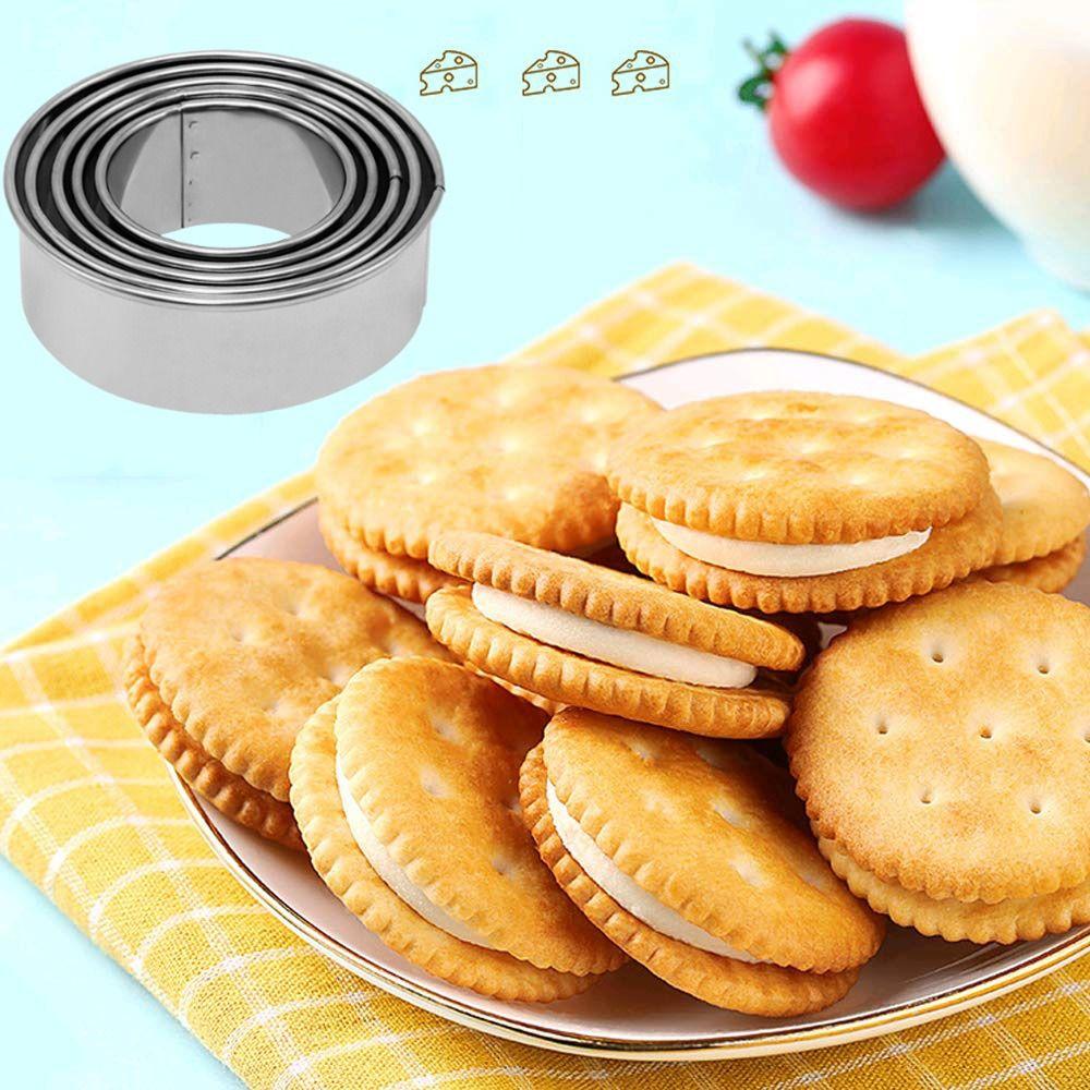 5Pcs Round Biscuit Mold Set Stainless Steel Baking Mould Dumpling Skin Cutters Dumpling