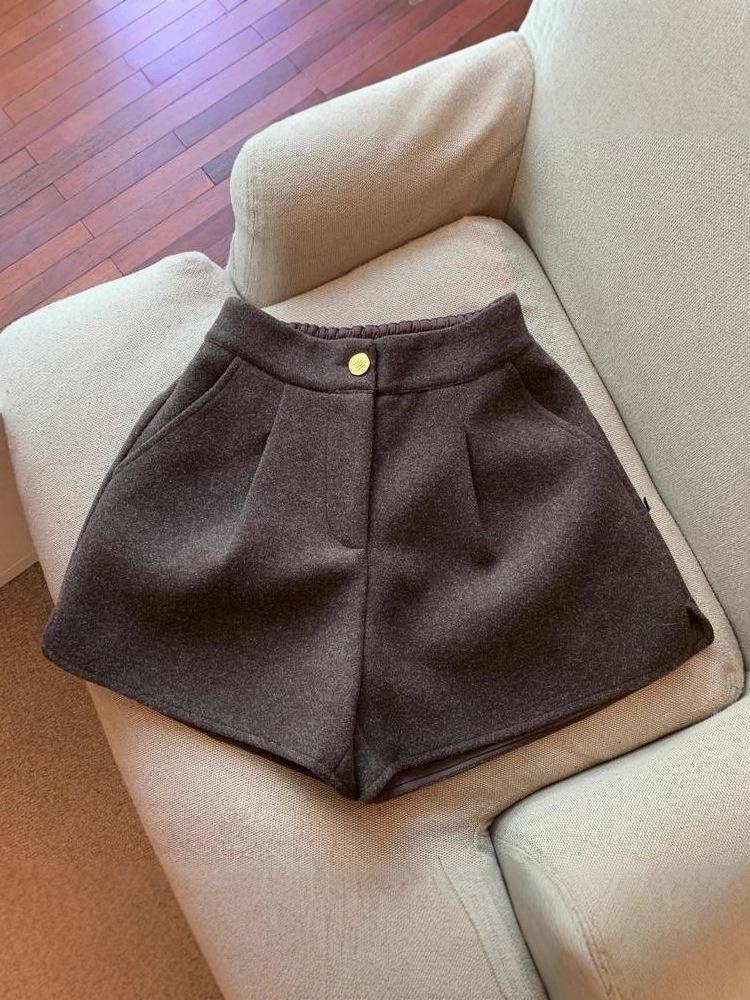 Женские эластичные шерстяные брюки с высокой талией и широкими штанинами, с разрезом, стройнящие, осенне-зимние, свободного кроя.