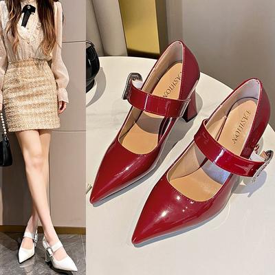 Модные женские туфли-лодочки большого размера, весна-осень, новые, роскошный бренд, высокие каблуки, женские, модные, из лакированной кожи, с ремешком на пряжке, праздничные туфли